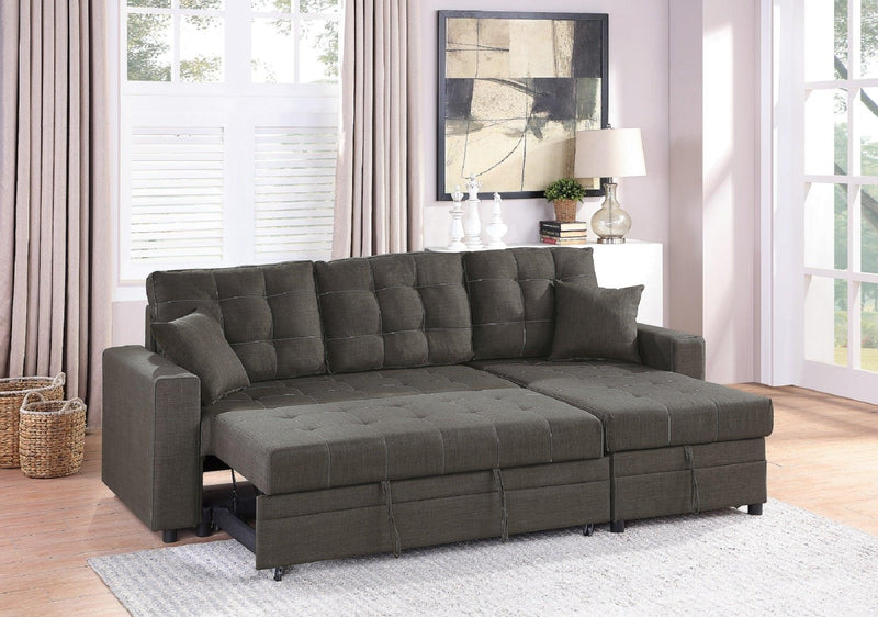 Ash Black Convertible Sectional Pull Out Bed Sofa Chaise Reversible Storage Chaise Polyfiber Tufted Couch Lounge - Supfirm