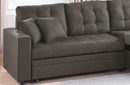 Ash Black Convertible Sectional Pull Out Bed Sofa Chaise Reversible Storage Chaise Polyfiber Tufted Couch Lounge - Supfirm