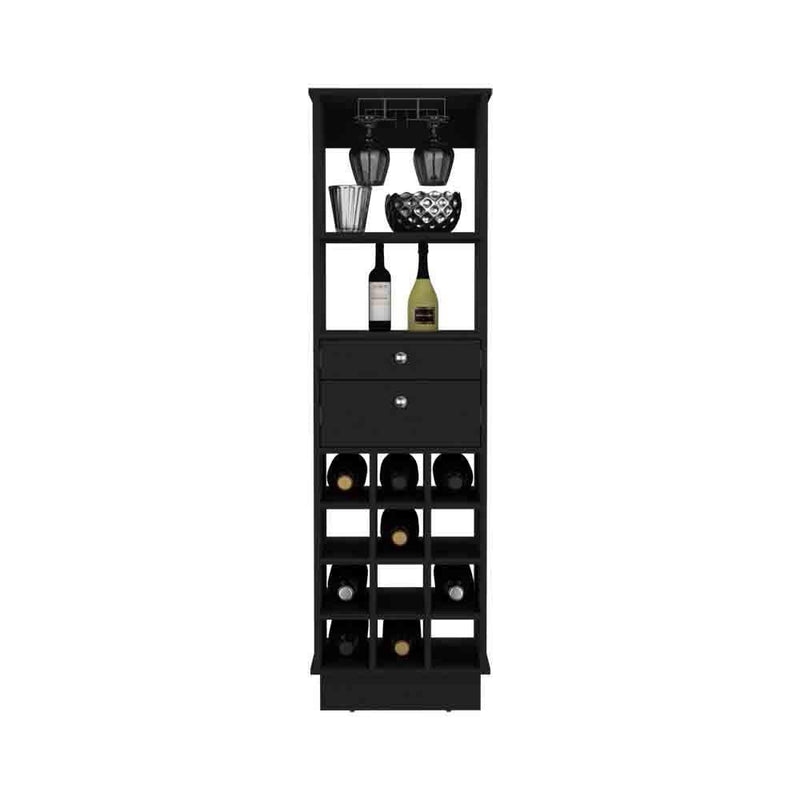 Bar Cabinet Bureck, Two Drawers, Twelve Wine Cubbies, Black Wengue Finish - Supfirm