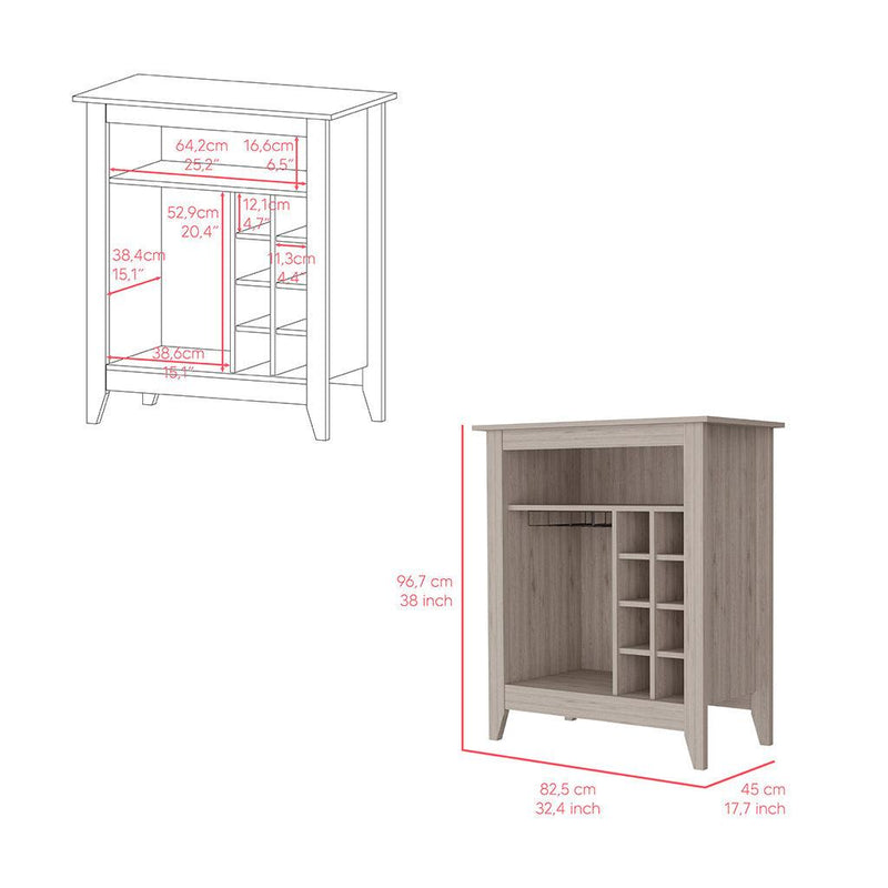 Bar Cabinet Castle, One Open Shelf, Six Wine Cubbies, Light Gray Finish - Supfirm