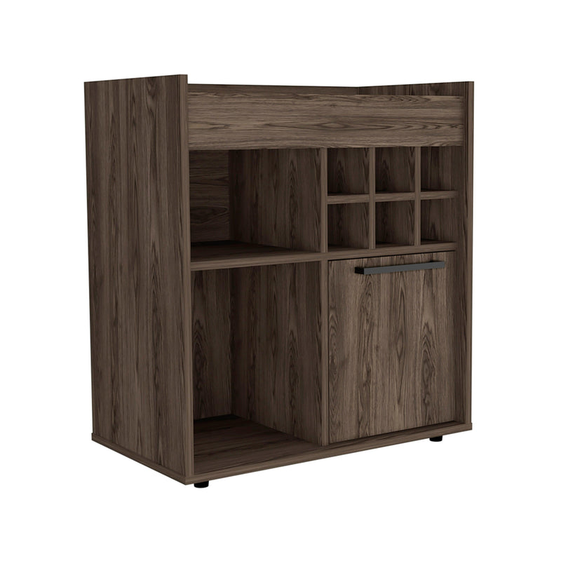 Bar Cabinet Dext, Two Concealed Shelves, Six Wine Cubbies, Dark Walnut Finish - Supfirm