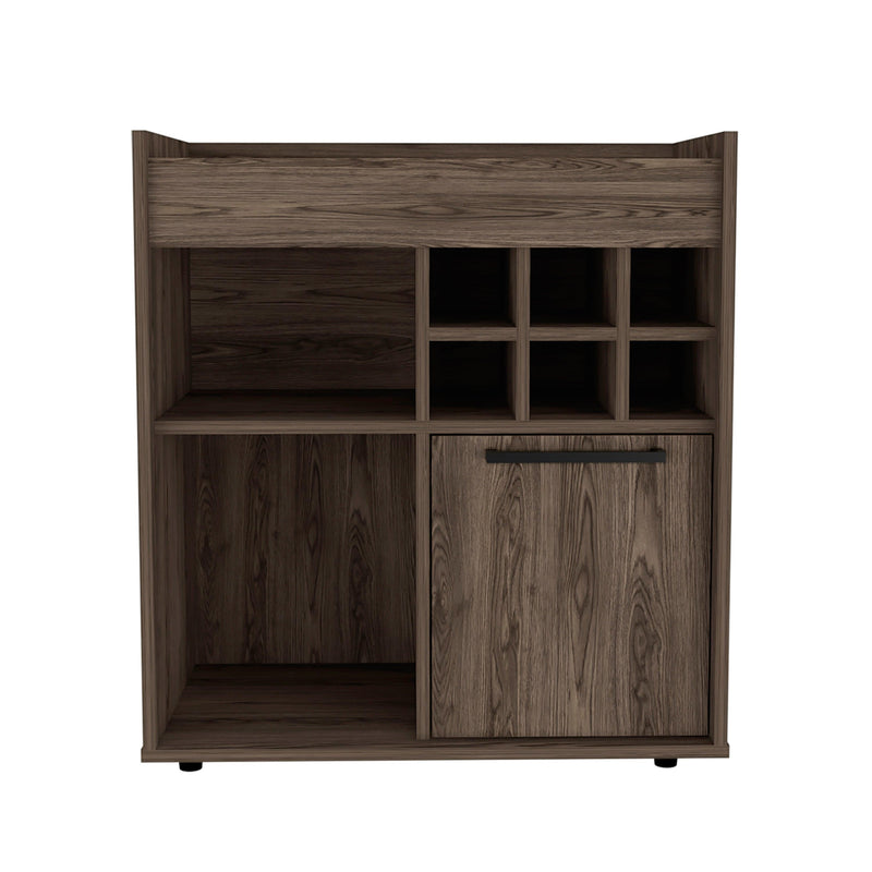 Bar Cabinet Dext, Two Concealed Shelves, Six Wine Cubbies, Dark Walnut Finish - Supfirm