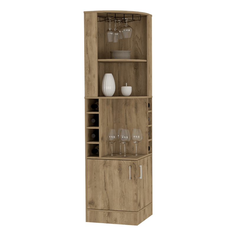 Bar Cabinet Papprika, 8 Wine Cubbies, Double Door, Dark Brown Finish - Supfirm