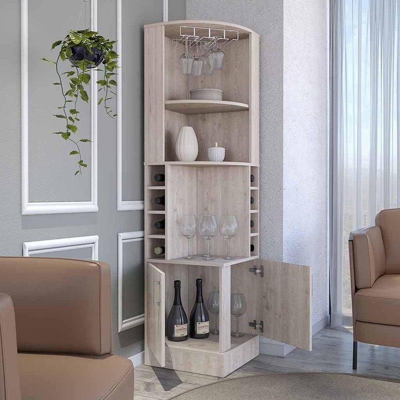 Bar Cabinet Papprika, 8 Wine Cubbies, Double Door, Light Gray Finish - Supfirm