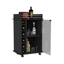 Bar Cart Baltimore, Two Tier Cabinet With Glass Door, Six Wine Cubbies, Black Wengue Finish - Supfirm