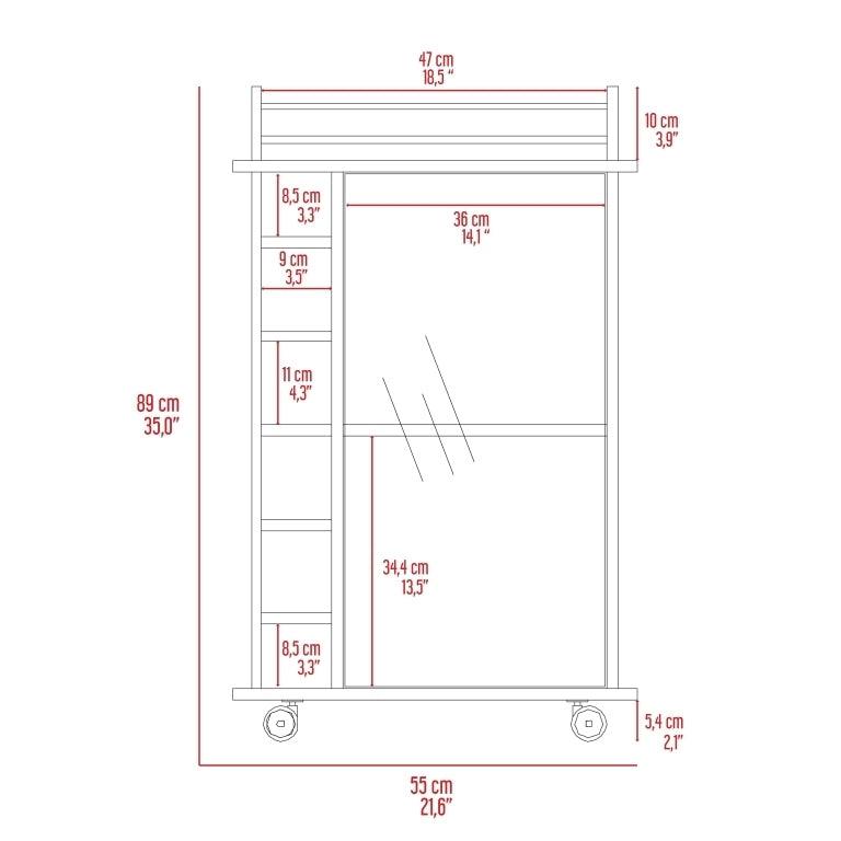 Bar Cart Baltimore, Two Tier Cabinet With Glass Door, Six Wine Cubbies, Light Oak Finish - Supfirm