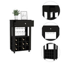 Bar Cart Bayamon, Twelve Wine Cubbies, Four Legs, Black Wengue Finish - Supfirm