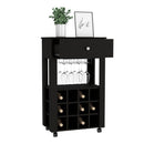 Bar Cart Bayamon, Twelve Wine Cubbies, Four Legs, Black Wengue Finish - Supfirm