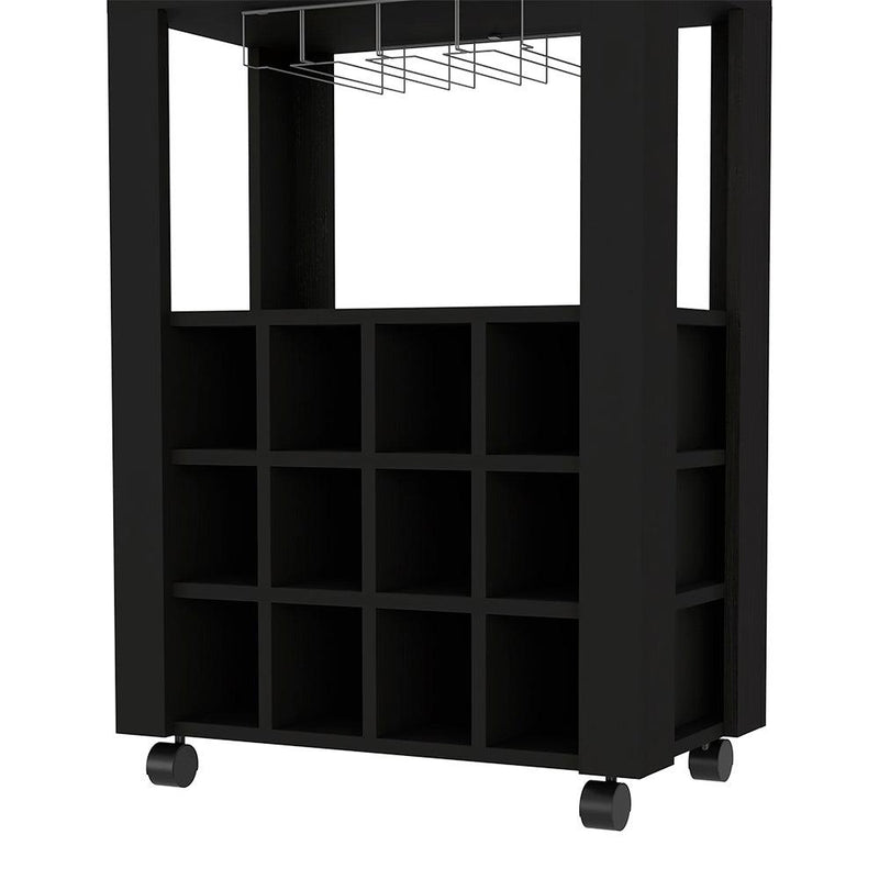 Bar Cart Bayamon, Twelve Wine Cubbies, Four Legs, Black Wengue Finish - Supfirm