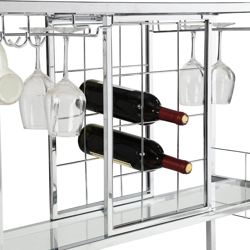 Bar Cart Kitchen Bar&Serving Cart for Home with Glass Holder and Wine Cubbies Rack, 3-Tier Kitchen Trolley with Tempered Glass Shelves and Chrome-Finished - Supfirm