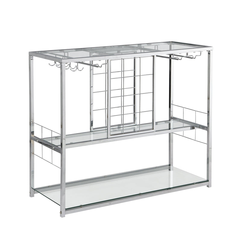 Bar Cart Kitchen Bar&Serving Cart for Home with Glass Holder and Wine Cubbies Rack, 3-Tier Kitchen Trolley with Tempered Glass Shelves and Chrome-Finished - Supfirm