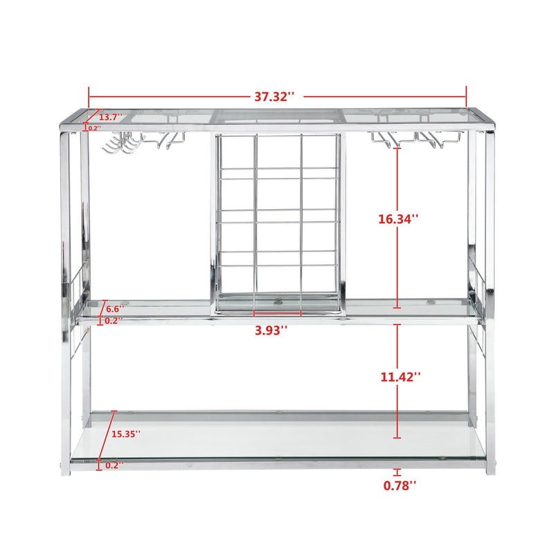 Bar Cart Kitchen Bar&Serving Cart for Home with Glass Holder and Wine Cubbies Rack, 3-Tier Kitchen Trolley with Tempered Glass Shelves and Chrome-Finished - Supfirm