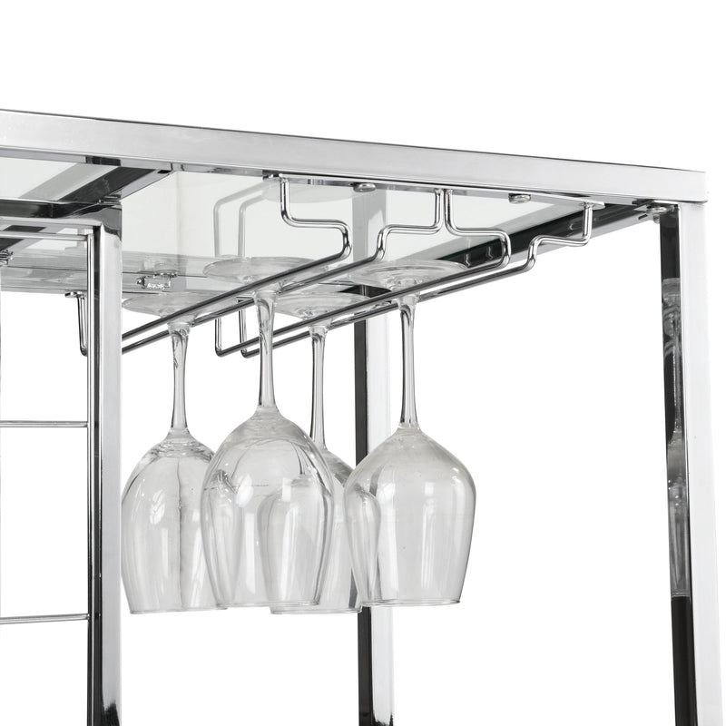 Bar Cart Kitchen Bar&Serving Cart for Home with Glass Holder and Wine Cubbies Rack, 3-Tier Kitchen Trolley with Tempered Glass Shelves and Chrome-Finished - Supfirm