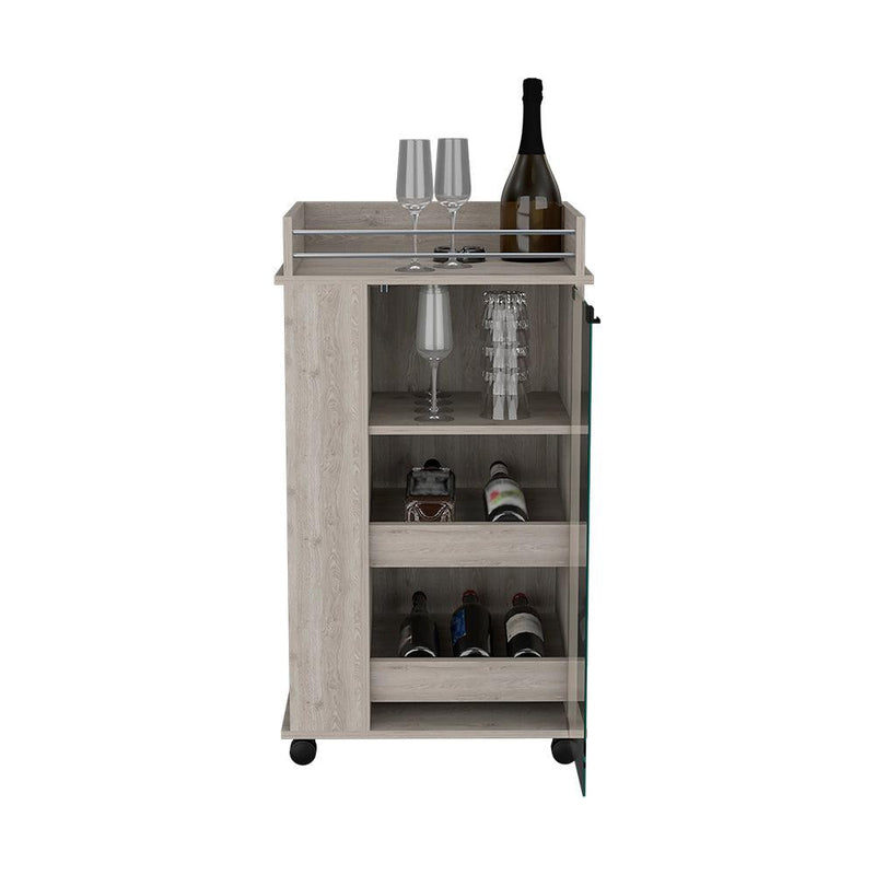 Bar Cart with Casters Reese, Six Wine Cubbies and Single Door, Black Wengue Finish - Supfirm