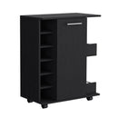 Bar Cart with Six-Wine Cubbies Cabot, Two-Side Storage Shelves and Casters, Black Wengue Finish - Supfirm