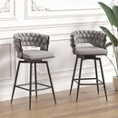 Bar Chair Linen Woven Bar Stool Set of 4,Black legs Barstools No Adjustable Kitchen Island Seat Chairs,360 Swivel Bar Stools Upholstered Bar Chair Counter Stool Arm Chairs with Back Footrest, (Grey) - Supfirm