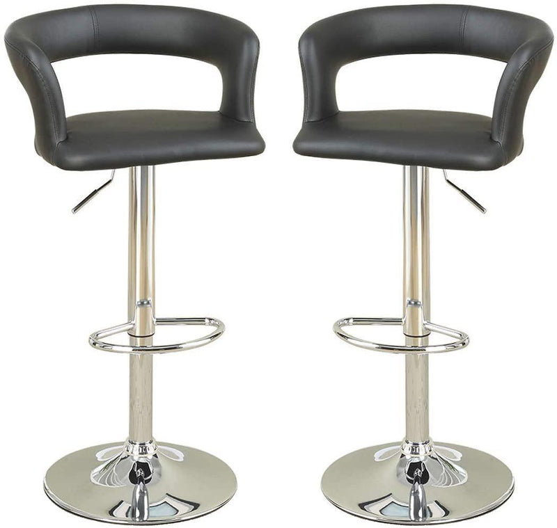 Bar Stool Counter Height Chairs Set of 2 Adjustable Height Kitchen Island Stools Black PVC / Faux Leather - Supfirm