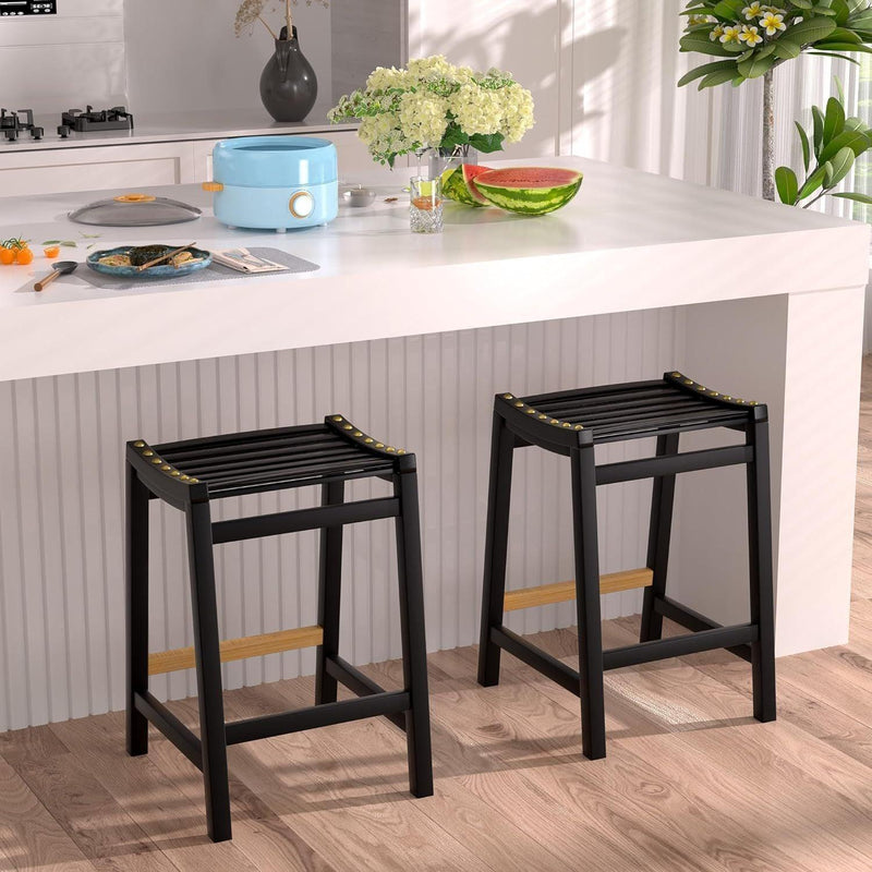 Bar Stools Set of 2, 24 Inch Bamboo Counter Height Seat with Back Modern Counter High Bar Stools for Kitchen Island (2, Classic Black) - Supfirm