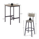 Bar Table Set with 2 Bar stools PU Soft seat with backrest, Grey, 23.62'' W x 23.62'' D x 35.43'' H - Supfirm