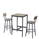 Bar Table Set with 2 Bar stools PU Soft seat with backrest, Grey, 23.62'' W x 23.62'' D x 35.43'' H - Supfirm