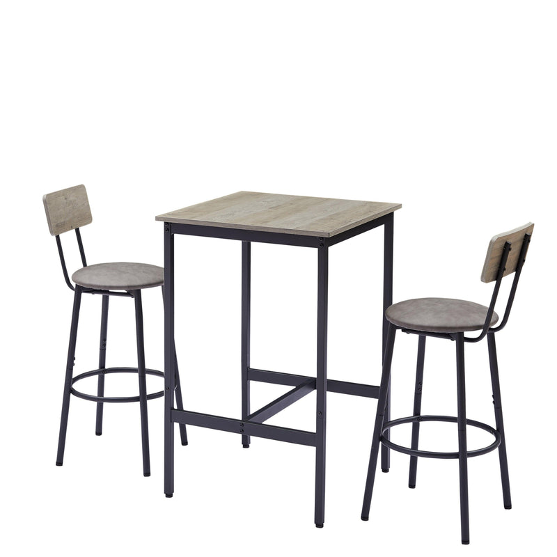 Bar Table Set with 2 Bar stools PU Soft seat with backrest, Grey, 23.62'' W x 23.62'' D x 35.43'' H - Supfirm