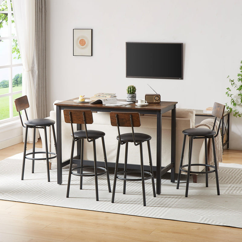 Bar Table Set with 4 Bar stools PU Soft seat with backrest, Rustic Brown, 47.24'' L x 23.62'' W x 35.43'' H - Supfirm