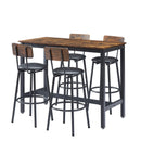 Bar Table Set with 4 Bar stools PU Soft seat with backrest, Rustic Brown, 47.24'' L x 23.62'' W x 35.43'' H - Supfirm