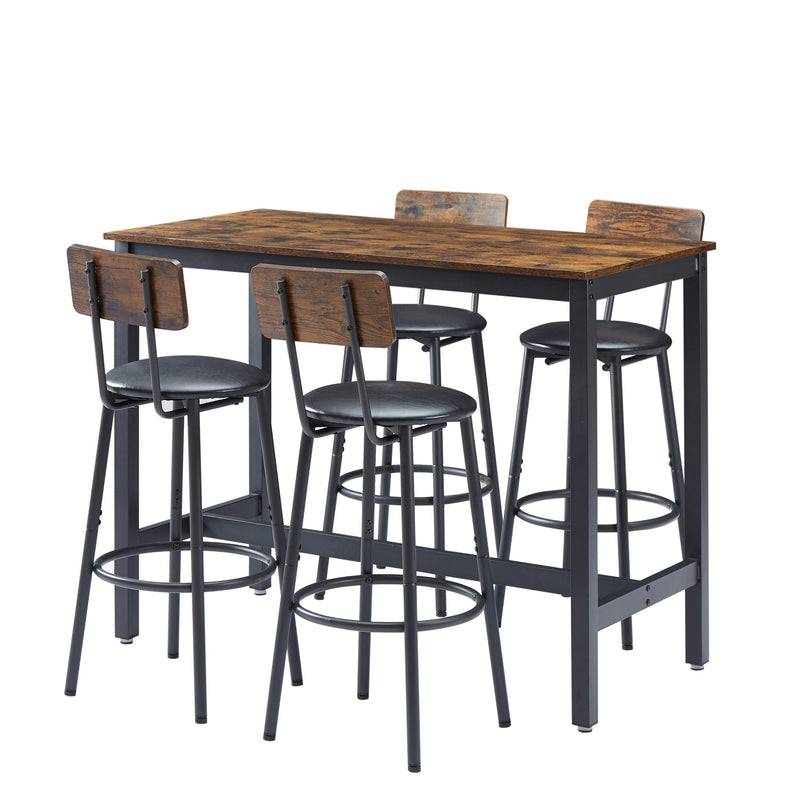 Bar Table Set with 4 Bar stools PU Soft seat with backrest, Rustic Brown, 47.24'' L x 23.62'' W x 35.43'' H - Supfirm