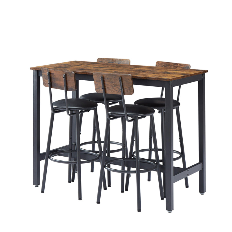 Bar Table Set with 4 Bar stools PU Soft seat with backrest, Rustic Brown, 47.24'' L x 23.62'' W x 35.43'' H - Supfirm