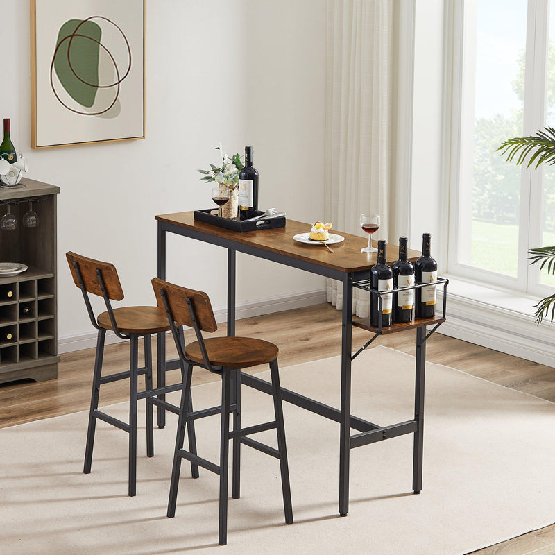 Bar Table Set with wine bottle storage rack. Rustic Brown, 47.24'' L x 15.75'' W x 35.43'' H. - Supfirm