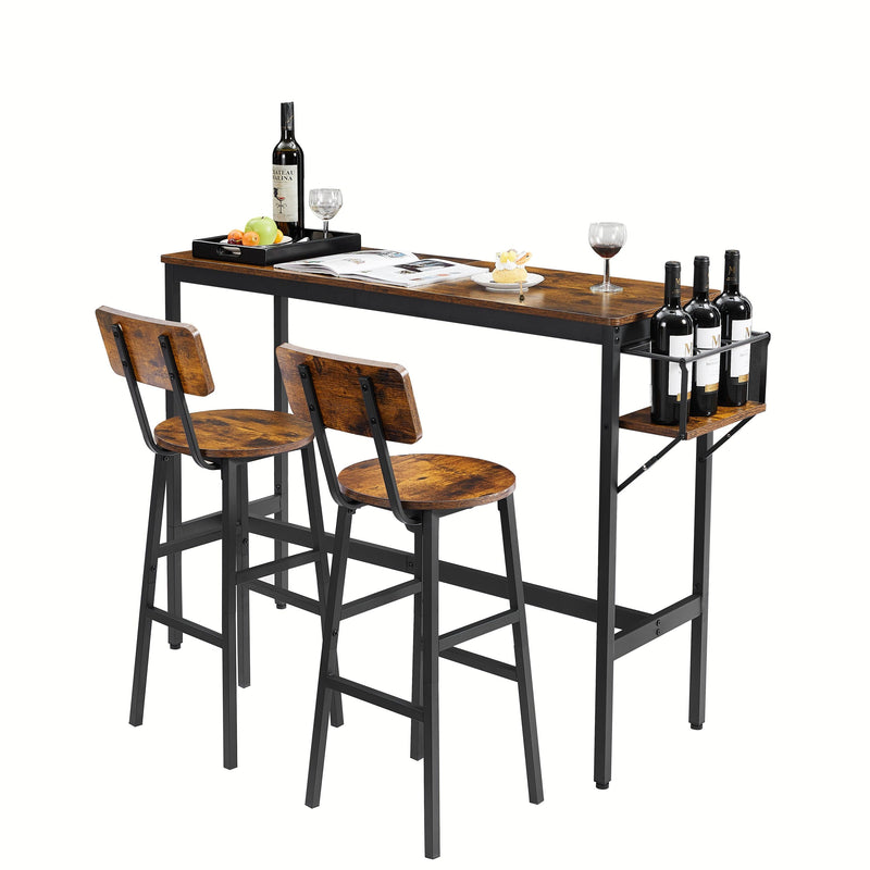 Bar Table Set with wine bottle storage rack. Rustic Brown, 47.24'' L x 15.75'' W x 35.43'' H. - Supfirm