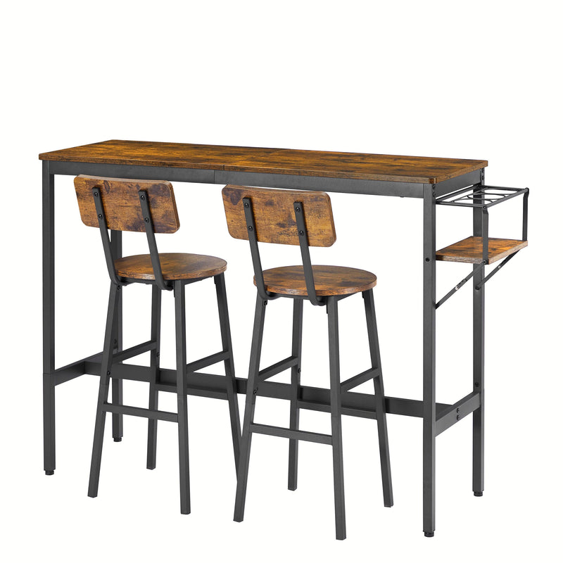 Bar Table Set with wine bottle storage rack. Rustic Brown, 47.24'' L x 15.75'' W x 35.43'' H. - Supfirm