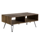 Betsy 42 Inch Reclaimed Wood Rectangle Farmhouse Coffee Table With Storage, Iron Legs, Natural Brown - Supfirm