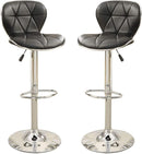 Black Faux Leather Stool Counter Height Chairs Set of 2 Adjustable Height Kitchen Island Stools Gas Lift Chrome Base. - Supfirm