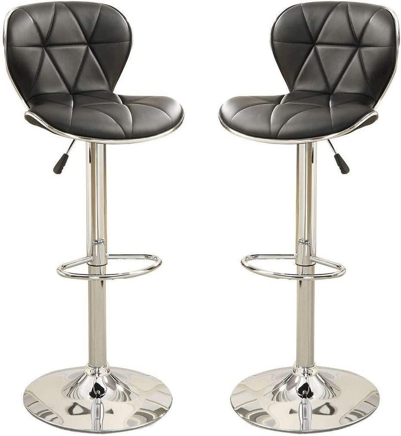 Black Faux Leather Stool Counter Height Chairs Set of 2 Adjustable Height Kitchen Island Stools Gas Lift Chrome Base. - Supfirm