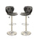 Black Faux Leather Stool Counter Height Chairs Set of 2 Adjustable Height Kitchen Island Stools Gas Lift Chrome Base. - Supfirm
