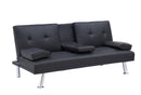 Black Leather Multifunctional Double Folding Sofa Bed for Office with Coffee Table - Supfirm