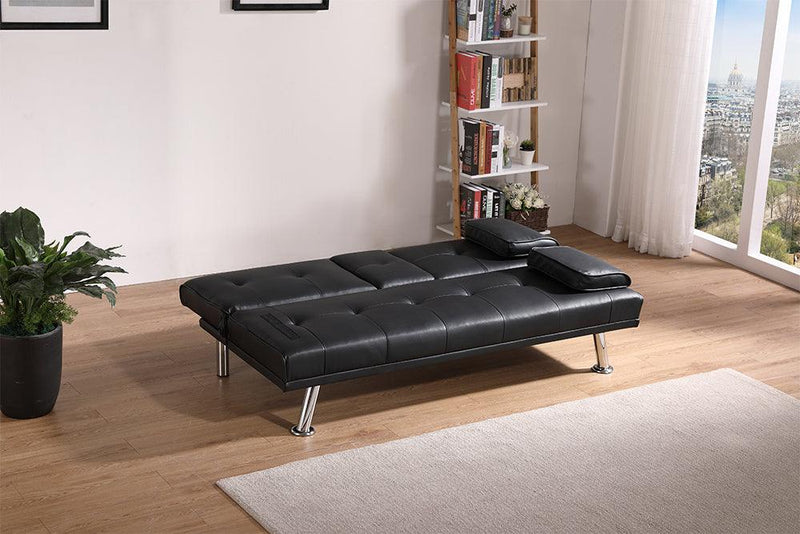 Black Leather Multifunctional Double Folding Sofa Bed for Office with Coffee Table - Supfirm