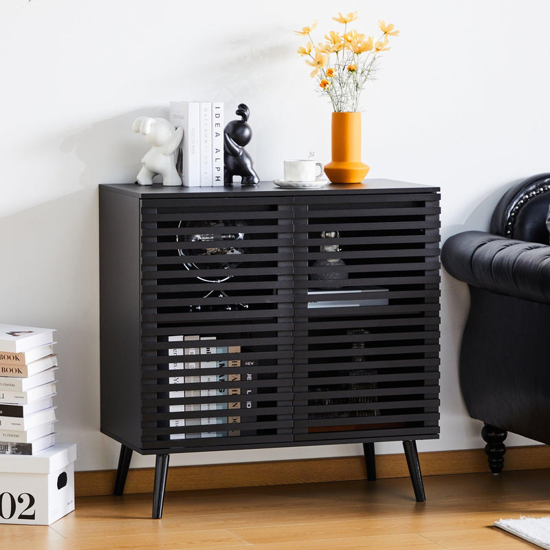 Black Sideboard Buffet Cabinet, Accent Storage Cabinet Kitchen Console Table with 2 Hollowed-Out Doors, Freestanding 2-Tier Cupboard with Storage for Entryway Living Room Bedroom - Supfirm