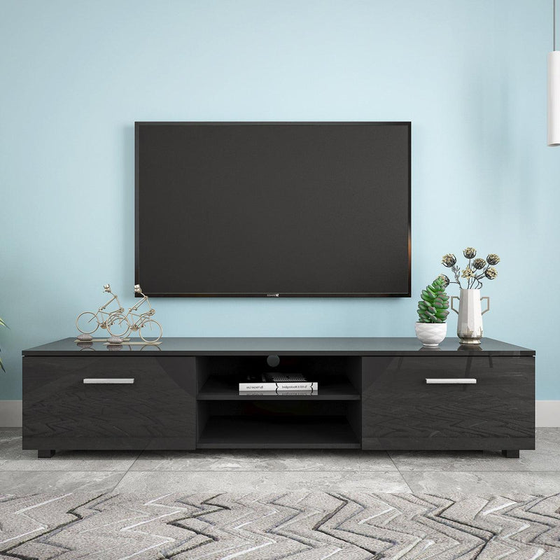 Black TV Stand for 70 Inch TV Stands, Media Console Entertainment Center Television Table, 2 Storage Cabinet with Open Shelves for Living Room Bedroom - Supfirm