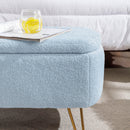 Blue Storage Ottoman Bench for End of Bed Gold Legs, Modern Grey Faux Fur Entryway Bench Upholstered Padded with Storage for Living Room Bedroom - Supfirm