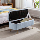 Blue Storage Ottoman Bench for End of Bed Gold Legs, Modern Grey Faux Fur Entryway Bench Upholstered Padded with Storage for Living Room Bedroom - Supfirm