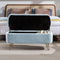 Blue Storage Ottoman Bench for End of Bed Gold Legs, Modern Grey Faux Fur Entryway Bench Upholstered Padded with Storage for Living Room Bedroom - Supfirm