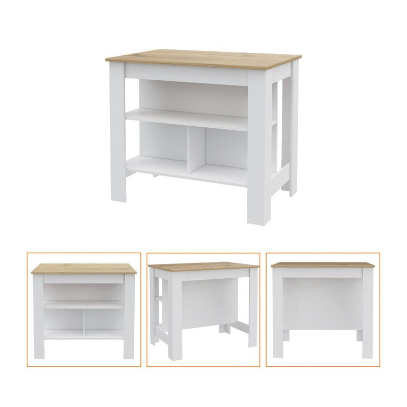 Briargate 2-Piece Kitchen Set, Kitchen Island and Wall Cabinet , White and Light Oak - Supfirm