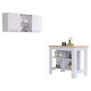 Briargate 2-Piece Kitchen Set, Kitchen Island and Wall Cabinet , White and Light Oak - Supfirm