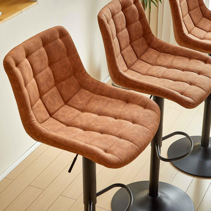 Brown Pu Leather Swivel Adjustable Height Bar Stool Chair Seat For Kitchen(Set of 2) - Supfirm