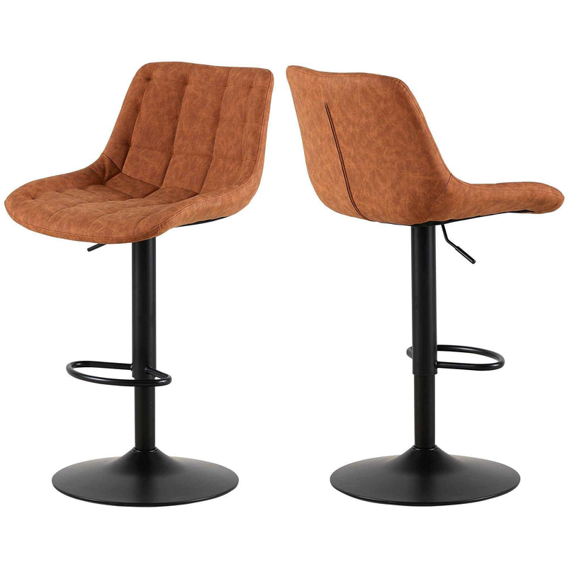 Brown Pu Leather Swivel Adjustable Height Bar Stool Chair Seat For Kitchen(Set of 2) - Supfirm