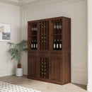 Brown walnut color modular wine Cubbies bar Cabinet with Storage Shelves with Hutch for Dining Room - Supfirm