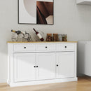 Buffet Cabinet Storage Sideboard Farmhouse Server Bar Wine Cabinet with 3 Drawers & 3 Doors Adjustable Shelves for Dining Living Room Kitchen Cupboard-White - Supfirm