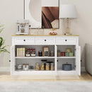 Buffet Cabinet Storage Sideboard Farmhouse Server Bar Wine Cabinet with 3 Drawers & 3 Doors Adjustable Shelves for Dining Living Room Kitchen Cupboard-White - Supfirm